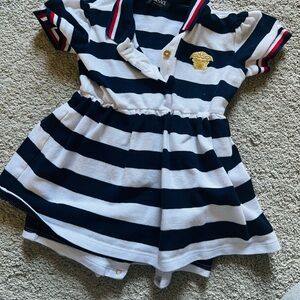 Versace Navy and White Striped Kids Dress